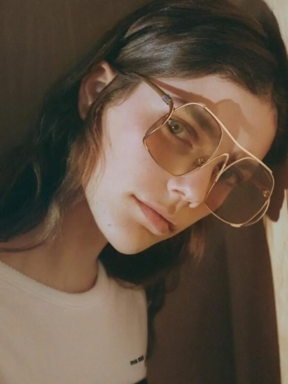 Miu Miu MUA55S 5AK10R Sunglasses Gold Geometric Frame, Yellow Lenses
